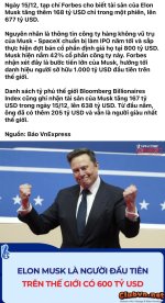 Trịnh Văn Musk - đã trên 600 tỏi usd , khác bọt với phần còn lại